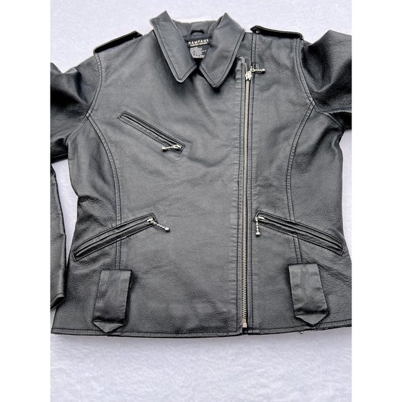 Rampage Leather Motorcycle Moto Jacket Black Womens Medium Zip Up - Picture 2 of 9